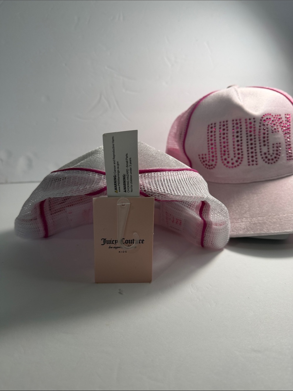 Juicy Couture Girls Light Pink Rhinestone Logo Trucker Cap - Picture 2 of 9